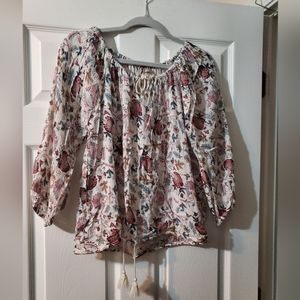 Denim & Supply Ralph Lauren cotton poet's blouse floral pink and blue pattern